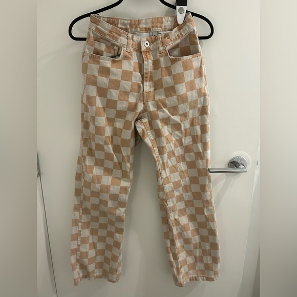 cream peach checkered jean size 24 W - Picture 1 of 2